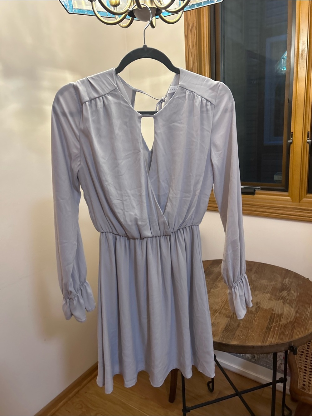Light Blue/grey Long-Sleeve V-Neck Women's Dress